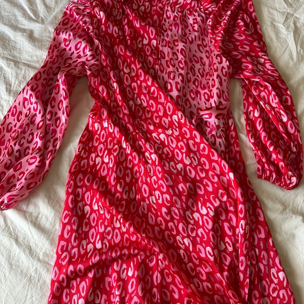 Pink And Red Leopard Print Wrap Dress (US 8/Medium)
